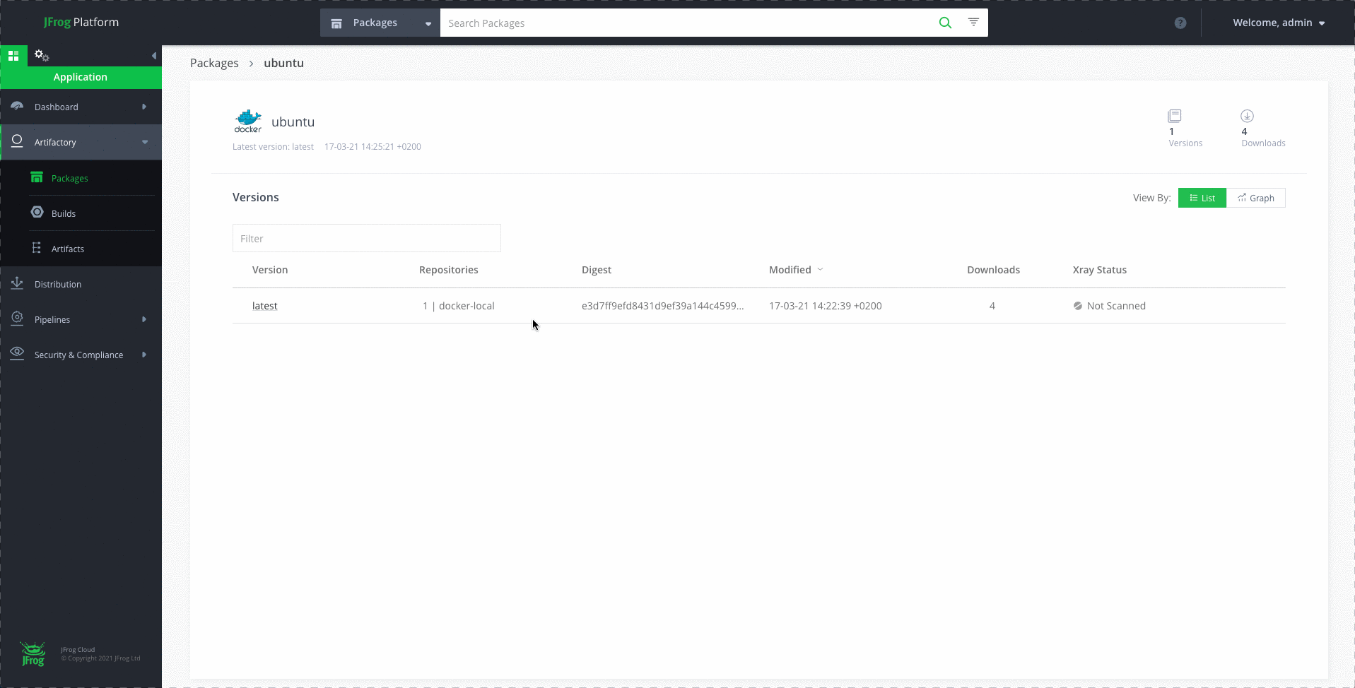 Viewing Docker image layers with the Artifactory package viewer