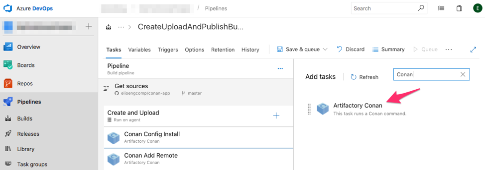 configure the conan command for the task
