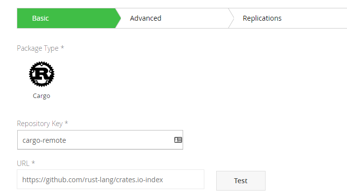 Name the remote repository and assign the URL for crates.io