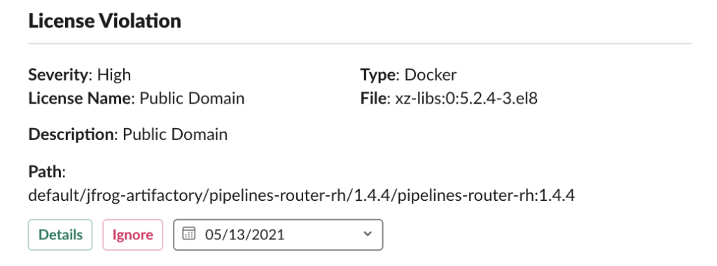 JFrog Slack App License Violation