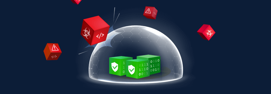 dome over boxes to show security over software packages