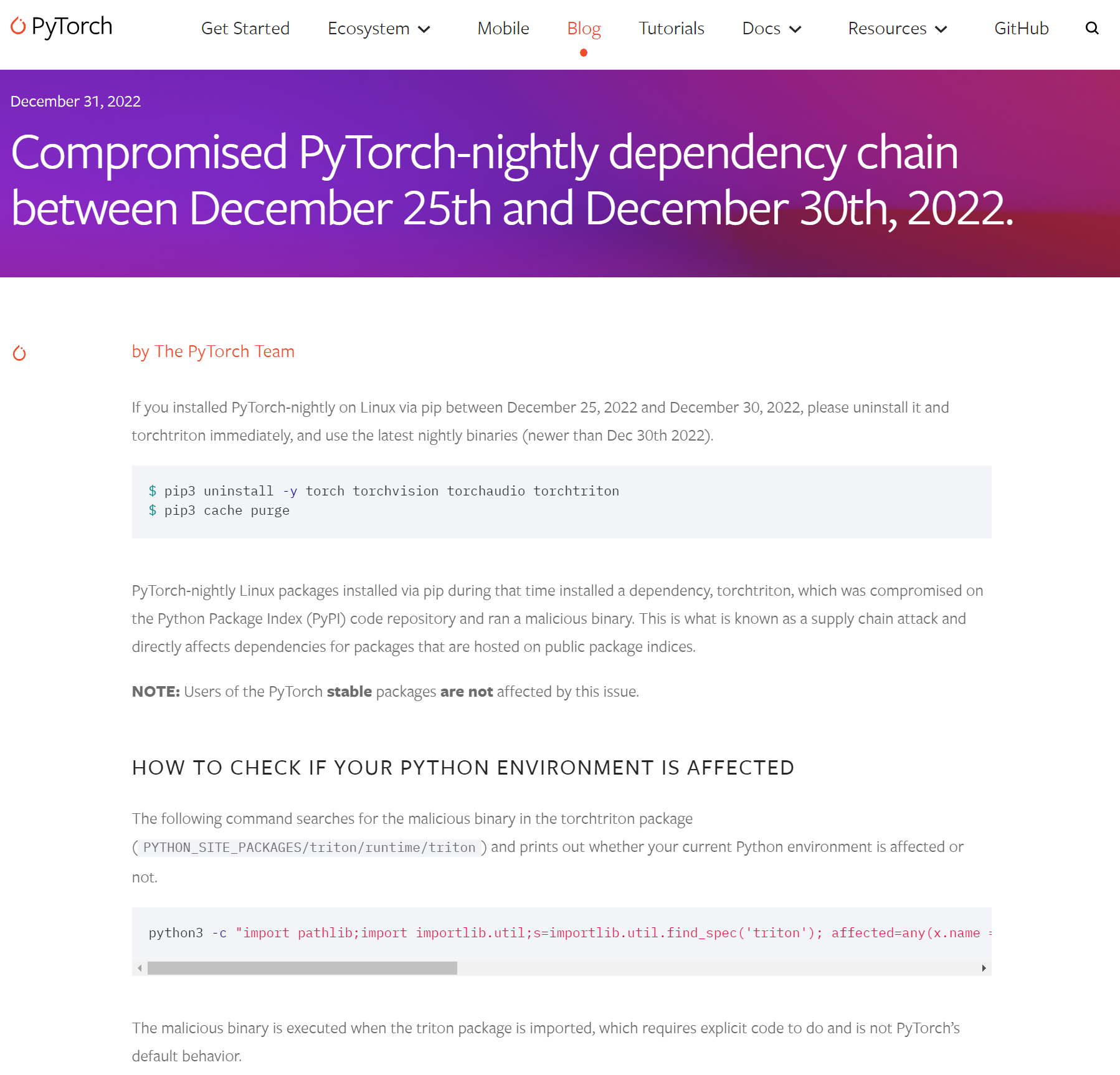 Compromised PyTorch Dependency