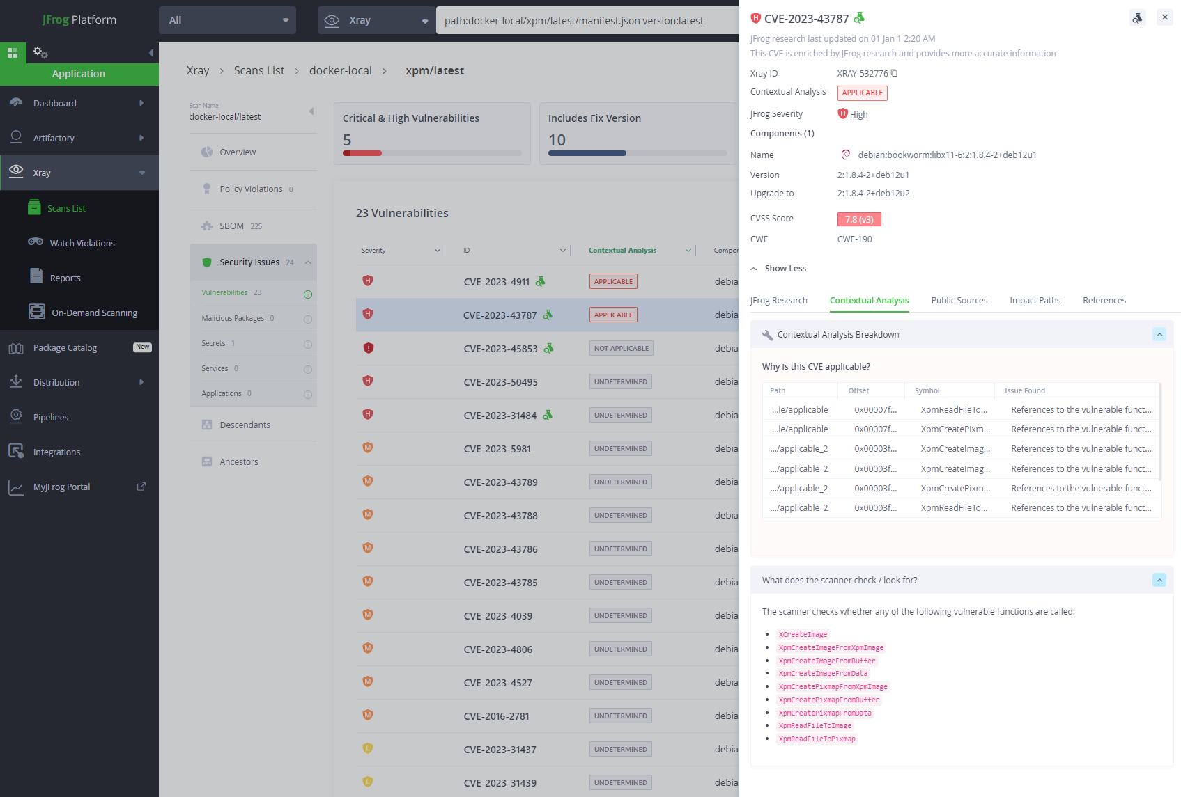 6_JFrog Platform - JFrog Contextual Analysis for libX11s CVE-2023-43787