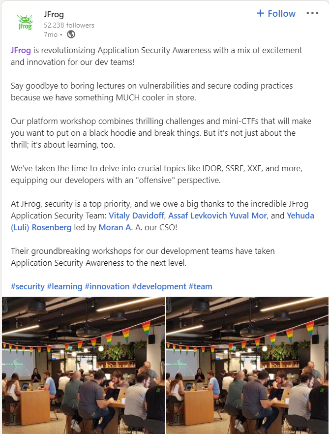 JFrog CTF 2023 LinkedIn Post