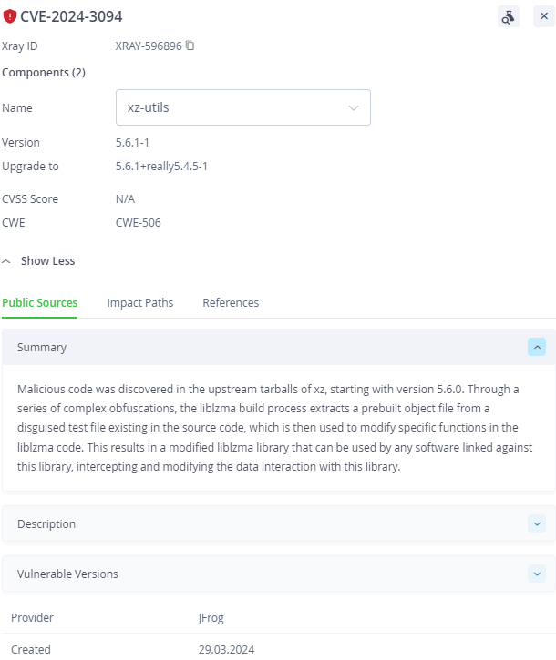 Detecting and resolving CVE-2024-3094 with JFrog Xray