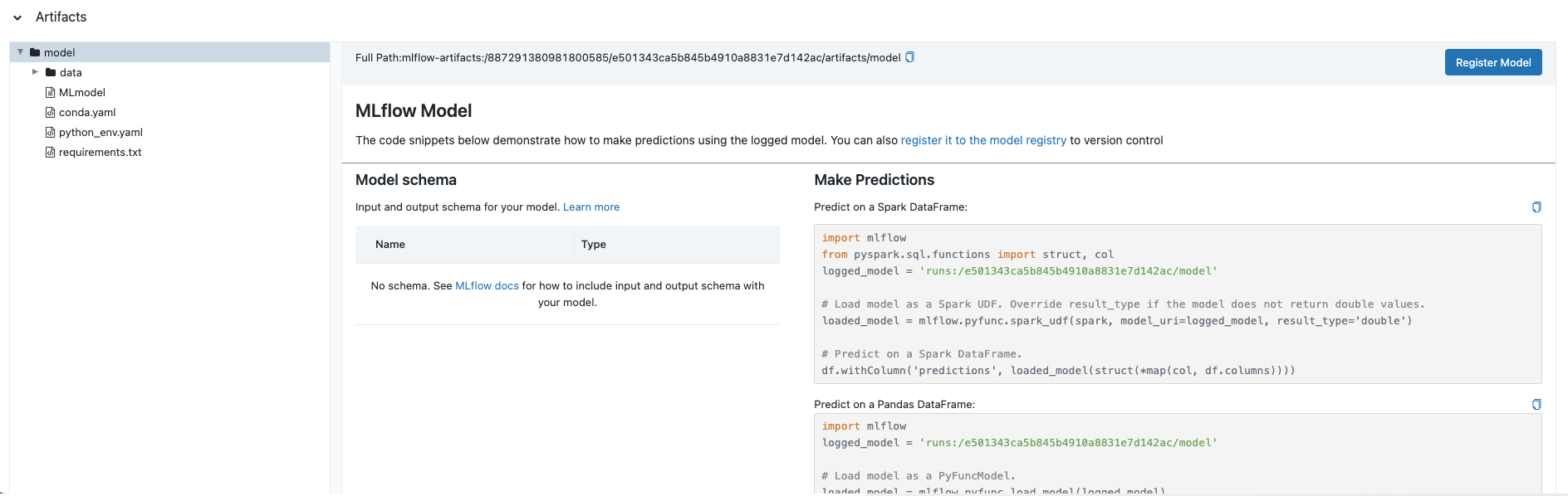 Logged ML model Artifacts in MLflow