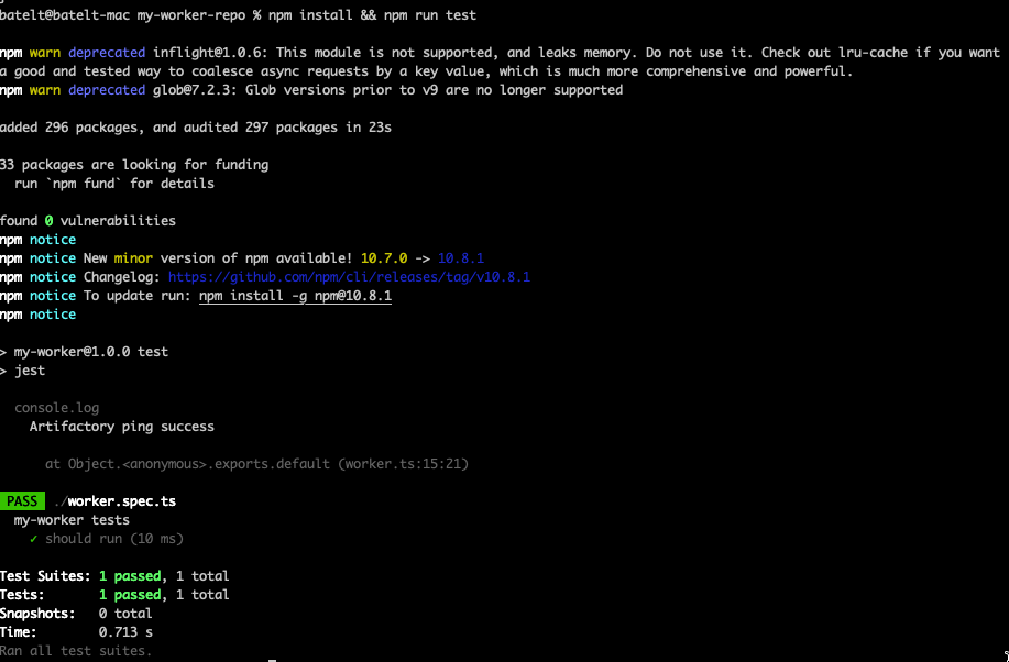 Run your first test - example response
