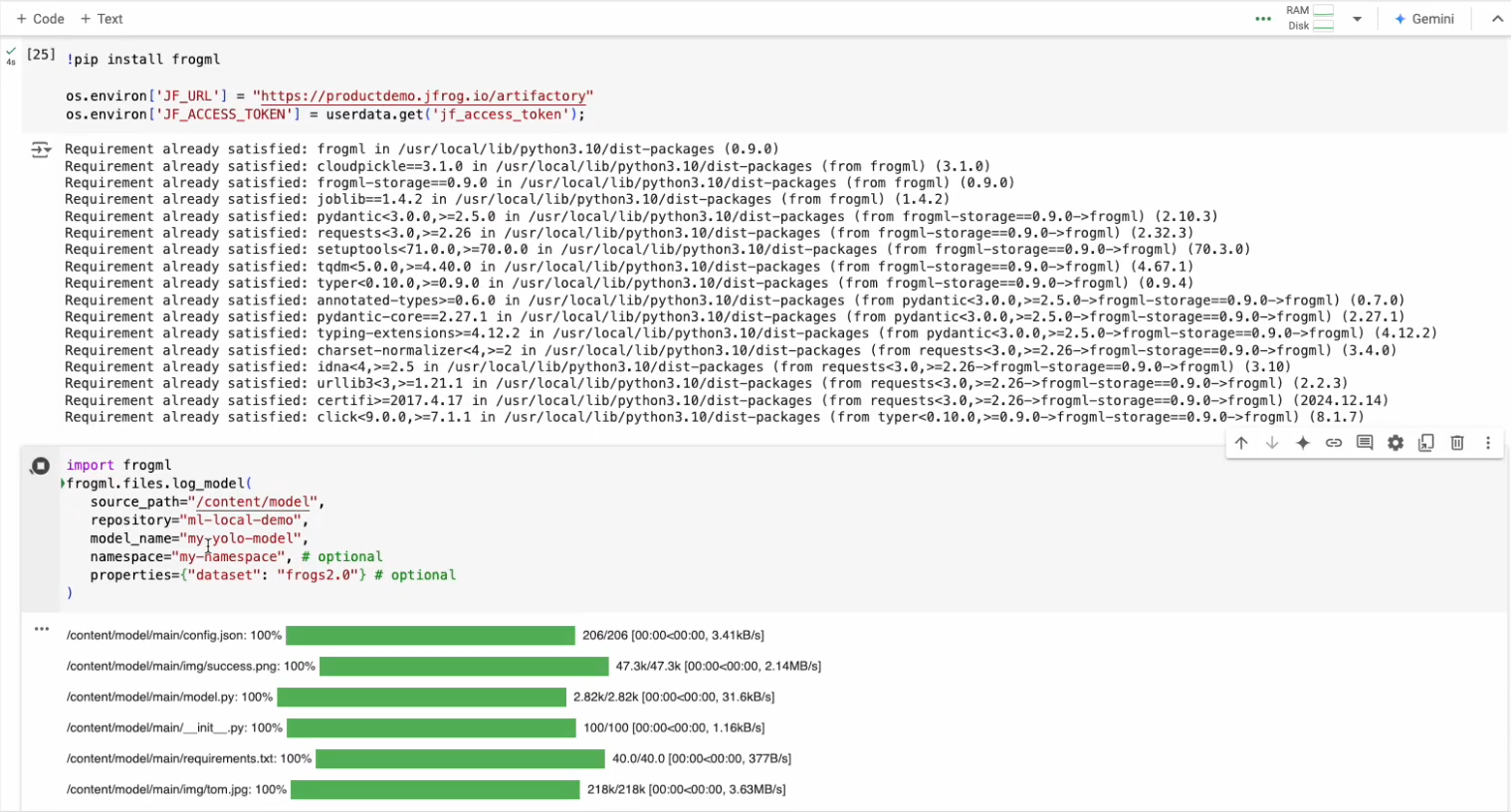 Installing FrogML in a Jupyter Notebook and pushing artifacts to Machine Learning repo