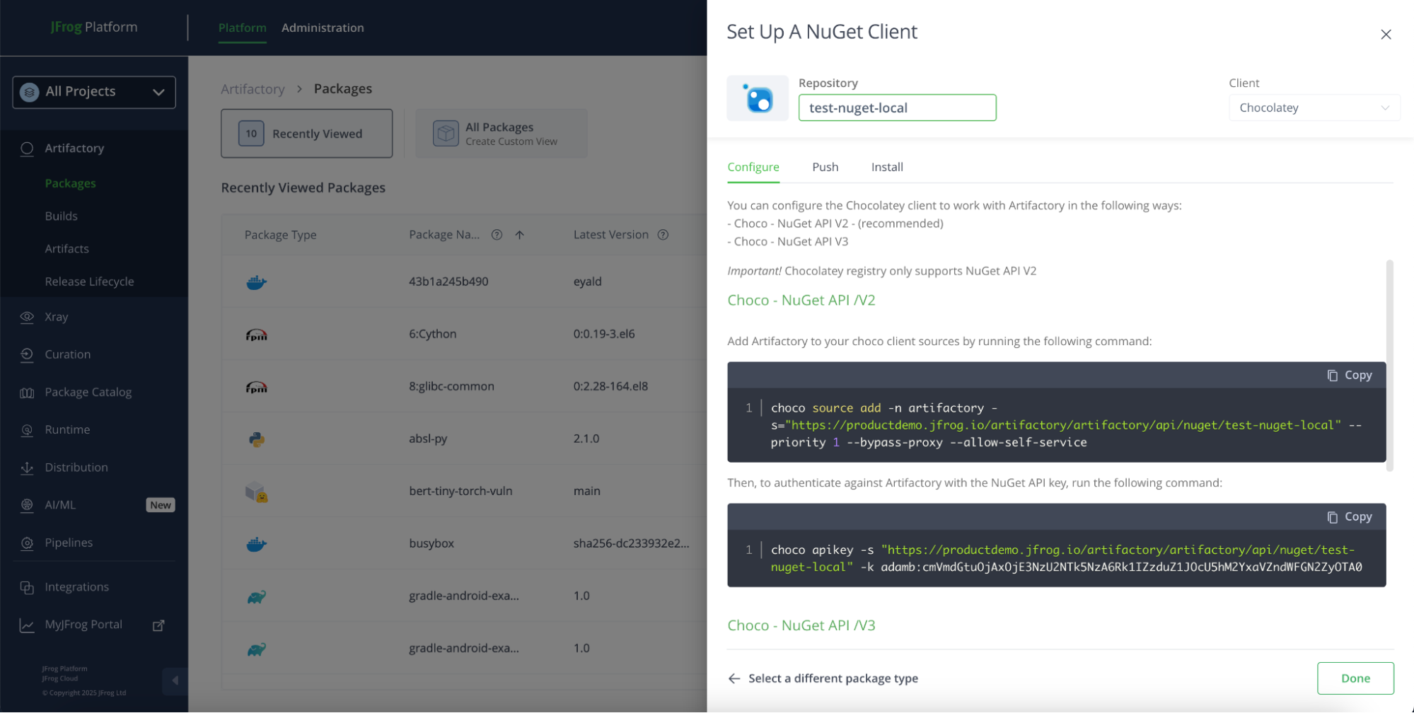 "Set Me Up" experience for Chocolatey in JFrog Artifactory