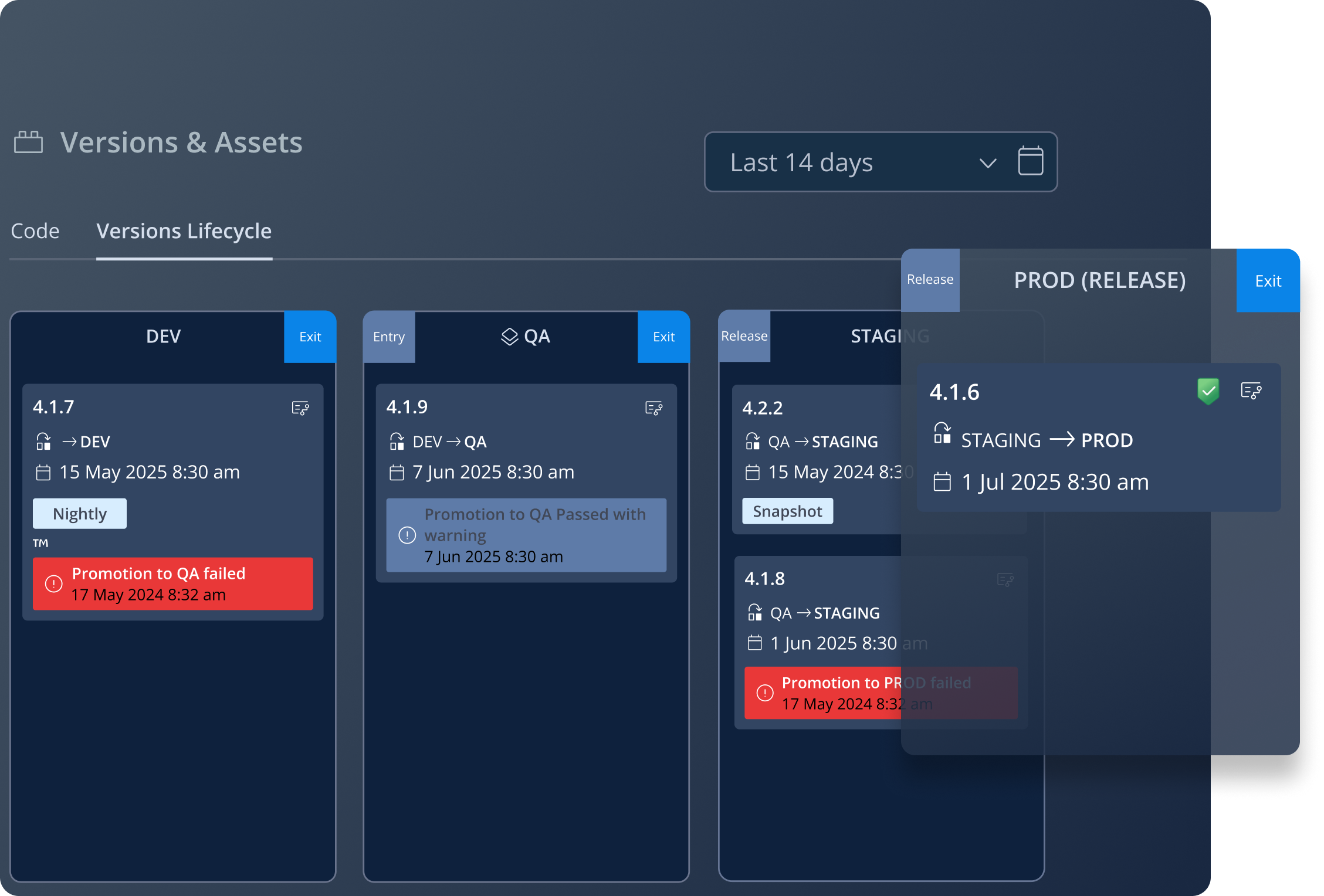 JFrog AppTest Application Risk Governance Version & Asset Overview Screen