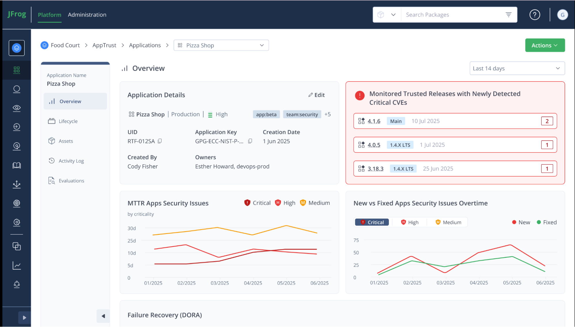 JFrog AppTrust CVE Analysis - Screenshot